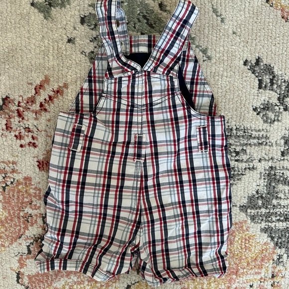 Y2K Gymboree Baby Boy Plaid Red White Blue Overalls Shortalls 6-12 M 100% Cotton - Picture 4 of 14